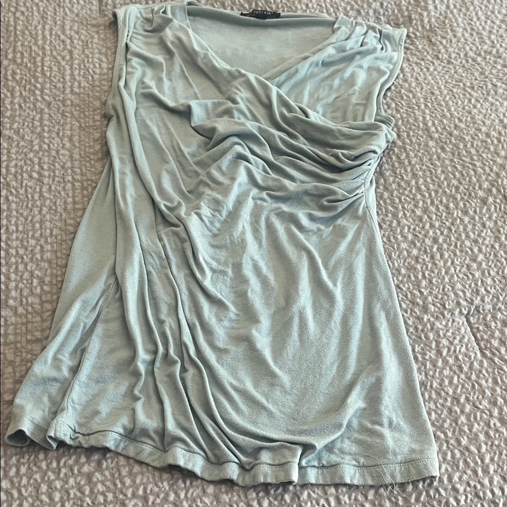 Paraphrase Draped Sleeveless Blouse - Light Blue